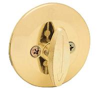 Kwikset 663 Serrure à pêne dormant sans clé, en laiton poli, pièce tournante intérieure ronde pour porte d'entrée, avec loquet et adaptateur, sans assemblage extérieur
