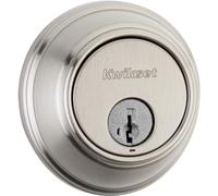 Kwikset 817 Serrure à pêne dormant, nickel satiné, porte d'entrée extérieure à clé, sécurité SmartKey Rekey, boulon mort monocylindre, avec protection Microban