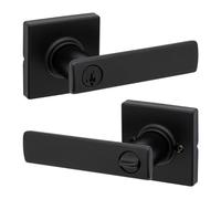 Kwikset Breton Entry Door Handle with Lock and Key, Secure Keyed Reversible Lever Exterior, For Front Entrance and Bedrooms, Matte Black, Pick Resistant Smartkey Rekey Security and Microban