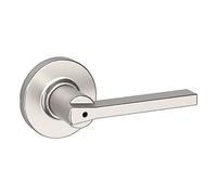 Kwikset Casey - Poignée de porte intérieure ronde avec serrure, levier de porte pour salle de bain et chambre à coucher, serrure tournante réversible sans clé, en nickel satiné, avec protection