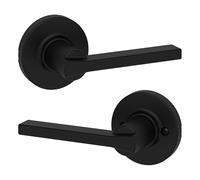 Kwikset CASEY - Poignée de porte intérieure ronde - Levier de porte de placard et de couloir - Poignée réversible non verrouillable - Noir mat - Avec protection Microban