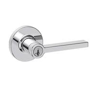 Kwikset Casey - Poignée de porte ronde avec serrure et clé, levier extérieur réversible à clé sécurisée, pour entrée d'entrée et chambre à coucher, chrome poli, résistant au crochetage
