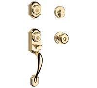 Kwikset featuring SmartKey Montara Single Cylinder Handleset with Juno Knob in Polished Brass 553MNHXJ 3 SMT CP by Kwikset