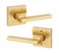 Kwikset Halifax - Poignée de porte intérieure de passage - Levier pour portes de placard et de couloir - Poignée réversible non verrouillable - Laiton satiné - Avec protection microban