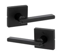 Kwikset Halifax - Poignée de porte intérieure - Levier pour portes de placard et de couloir - Poignée réversible sans verrouillage - Noir mat - Avec protection contre les microbans, rose carrée