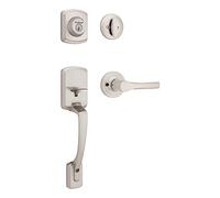 Kwikset Henley Poignée de serrure de porte avant et ensemble de pêne dormant, poignée d'entrée extérieure avec levier intérieur réversible, nickel satiné, résistant au crochetage SmartKey Rekey, avec