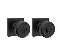 Kwikset maven Bouton de porte d'entree avec verrouillage et cle Secure Handled Poignee exterieure carree avant et chambre a coucher noir mat pour