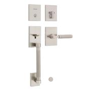 Kwikset Prava Front Door Handle and Deadbolt Set, Entry Handleset Exterior with Interior Reversible Lever, Satin Nickel, Pick Resistant SmartKey Rekey Deadbolt Security, with Microban Protection