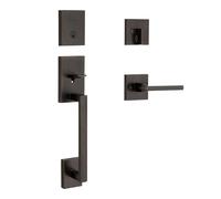 Kwikset San Clemente 98180-001 Serrure de porte d'entrée à cylindre simple et profil bas avec levier Halifax et clé de sécurité SmartKey en bronze vénitien