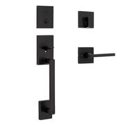 Kwikset San Clemente 98180-020 Poignée de porte monocylindre à profil bas avec serrure avant Halifax et levier de sécurité SmartKey, fer noir