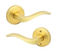 Kwikset Sedona - Poignée de porte intérieure - Levier de porte de placard et de couloir - Poignée réversible non verrouillable - Laiton satiné - Avec protection microban
