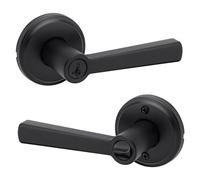 Kwikset Trafford Poignée de porte d'entrée avec serrure et clé, levier extérieur réversible à clé sécurisée, pour entrée avant et chambre, noir mat, résistant au crochetage Smartkey Rekey Security et