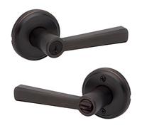 Kwikset Trafford Poignée de porte d'entrée avec serrure et clé, levier extérieur réversible à clé sécurisée, pour entrée avant et chambre, bronze vénitien, résistant au crochetage Smartkey Rekey