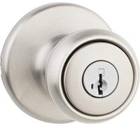 Kwikset Tylo Bouton de porte d'entrée avec serrure et clé, poignée sécurisée xtérieure, entrée avant et chambre à coucher, nickel satiné, résistant au crochetage SmartKey Rekey Sécurité et