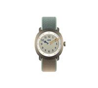 KWIO Montre TIKK pour enfant - Montre d'apprentissage analogique pour garçons et filles - Mouvement à quartz - Boîtier en acier inoxydable bleu nuit - Bracelet Velcro bleu et gris facile à changer