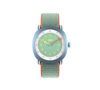 KWIO Montre TIKK pour enfant - Montre d'apprentissage analogique pour garçons et filles - Mouvement à quartz - Boîtier en acier inoxydable bleu nuit - Bracelet bleu et gris facile à changer - Étanche