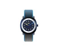 KWIO Montre TIKK pour enfant - Montre d'apprentissage analogique pour garçons et filles - Mouvement à quartz - Boîtier en acier inoxydable bleu nuit - Bracelet Velcro bleu et gris facile à changer