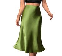 KWISUAWHGA Femme Jupe Droite Satin Décontracté Taille Haute Longueur Moyenne Élégant Affaires Léger Jupes Trapèze,Vert,M