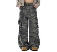 KWISUAWHGA Femme Pantalon Camouflage Vintage Taille Basse Ample Décontracté Large-Jambe Sol Nettoyage Du Sol Pantalon Cargo Droit Avec Poches,Camouflage,L