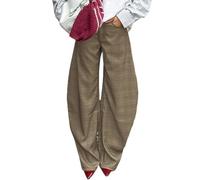 KWISUAWHGA Pantalon À Carreaux Décontracté Pour Femme Taille Mi-Haute Jambes Larges Et Amples Coupe Droite Style Boyfriend Vintage Streetwear,Marron,L