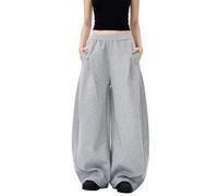 KWISUAWHGA Pantalon De Survêtement En Coton Pour Femmes Jambe Large Élastique Taille Haute Droit Décontracté Palazzo Pantalon Tendance,Gris,S