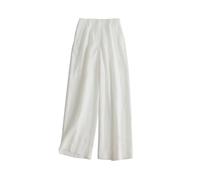KWISUAWHGA Pantalon Large 100% Lin Pour Femme Coupe Ample Et Décontracté Taille Haute Couleur Unie Doux Et Avec Poches,Blanc,M