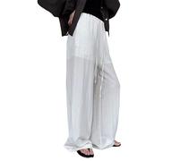 KWISUAWHGA Pantalon Large Décontracté Pour Femme Coupe Ample Taille Élastique Unie Avec Cordon De Serrage Léger Idéal Pour Les Voyages Et Les Vacances,Blanc,M