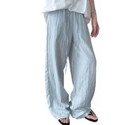 KWISUAWHGA Pantalon Large Décontracté Pour Femme Coupe Ample Taille Élastique Unie Avec Cordon De Serrage Léger Idéal Pour Les Voyages Et Les Vacances,Bleu,M
