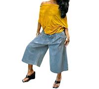 KWISUAWHGA Short Ample Décontracté pour Femme Pantalon Capri Camouflage à Jambes Larges Plissé Style Streetwear avec Poches,Bleu,S