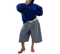 KWISUAWHGA Short Ample Décontracté pour Femme Pantalon Capri Camouflage à Jambes Larges Plissé Style Streetwear avec Poches,Plaid,XL