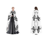 Kwjsdfea Cape à capuche unisexe en satin pour adulte - Pour cosplay, Halloween, Noël, fête costumée - Formule noire et blanche - Drapeaux à carreaux imprimés