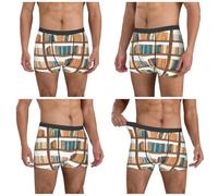 Kwjsdfea Funny Book Shelf Collection And Ladder Print Men Boxer Slip Respirant Sous-vêtements avec taille élastique, Noir/blanc, M