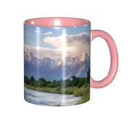 Kwjsdfea Grand Teton - Tasses à café imprimées du parc national - Tasses à café colorées en céramique avec poignée pour café, thé, cappuccino, cacao, céréales - Rose - 325 ml
