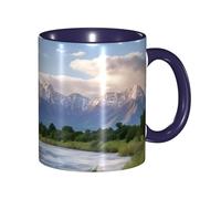 Kwjsdfea Grand Teton - Tasses à café imprimées du parc national - Tasses à café colorées en céramique avec poignée pour café, thé, cappuccino, cacao, céréales, bleu marine - 325 ml