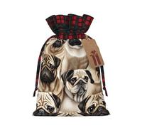 Kwjsdfea Imagen De Pug Sacs de Noël avec cordon de serrage Grand sac de Noël pour cadeaux de fêtes de fin d'année Petite taille