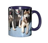 Kwjsdfea Jolies tasses à café à imprimé husky, tasses à café colorées en céramique avec poignée, tasses de restaurant pour café, thé, cappuccino, cacao, céréales, bleu marine