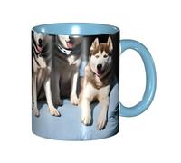 Kwjsdfea Jolies tasses à café imprimées husky, 325 ml, tasses à café colorées en céramique avec poignée, tasses de restaurant pour café, thé, cappuccino, cacao, céréales, bleu ciel