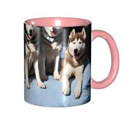 Kwjsdfea Jolies tasses à café imprimées husky, 325 ml, tasses à café colorées en céramique avec poignée, tasses de restaurant pour café, thé, cappuccino, cacao, céréales, rose