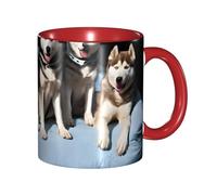 Kwjsdfea Jolies tasses à café imprimées husky, 325 ml, tasses à café colorées en céramique avec poignée, tasses de restaurant pour café, thé, cappuccino, cacao, céréales, rouge