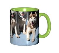 Kwjsdfea Jolies tasses à café imprimées husky, 325 ml, tasses à café colorées en céramique avec poignée, tasses de restaurant pour café, thé, cappuccino, cacao, céréales, vert