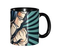 Kwjsdfea Rock and Roll - Tasses à café imprimées en céramique colorée avec poignée pour café, thé, cappuccino, cacao, céréales, 325 ml, noir