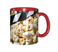 Kwjsdfea Tasses à café colorées en céramique avec poignée et imprimé pop-corn, 325 ml, pour café, thé, cappuccino, cacao, céréales, rouge