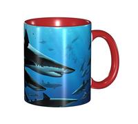 Kwjsdfea Tasses à café colorées en céramique avec poignée - Motif requins marteaux - 325 ml - Pour café, thé, cappuccino, cacao, céréales - Rouge
