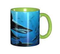 Kwjsdfea Tasses à café colorées en céramique avec poignée - Motif requins marteaux - 325 ml - Pour café, thé, cappuccino, cacao, céréales - Vert