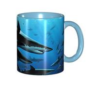Kwjsdfea Tasses à café colorées en céramique avec poignée - Motif requins marteaux - 325 ml - Pour café, thé, cappuccino, cacao, céréales, bleu ciel