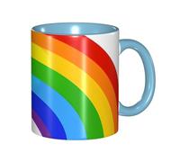 Kwjsdfea Tasses à café imprimées arc-en-ciel, 325 ml, tasses à café colorées en céramique avec poignée, tasses de restaurant pour café, thé, cappuccino, cacao, céréales, bleu ciel