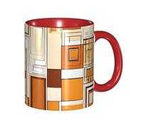 Kwjsdfea Tasses à café imprimées modernes du milieu du siècle, tasses à café colorées en céramique avec poignée, tasses de restaurant pour café, thé, cappuccino, cacao, céréales, rouge