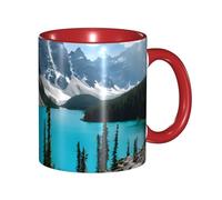 Kwjsdfea Tasses à café imprimées Rocky Mountains, 325 ml, en céramique colorée avec poignée, tasses de restaurant pour café, thé, cappuccino, cacao, céréales, rouge