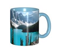 Kwjsdfea Tasses à café imprimées Rocky Mountains, 325 ml, en céramique colorée avec poignée, tasses de restaurant pour café, thé, cappuccino, cacao, céréales, bleu ciel