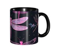 Kwjsdfea Tasses à café violettes avec motif libellule - 325 ml - Tasses à café colorées en céramique avec poignée - Tasses de restaurant pour café, thé, cappuccino, cacao, céréales, noir